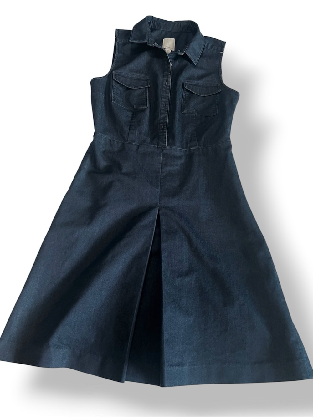 Halogen Collared Sleeveless Denim Shirt Dress Dark Navy Size 4P